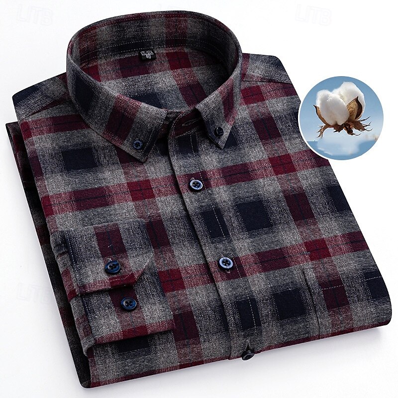 Herren Hemd Kleidhemd Knopfhemd Karomuster Hochzeit Party Schwarz Rote Blau Grün Langarm Revers Frühling Herbst Bekleidung 2025 - $36.99 –P5