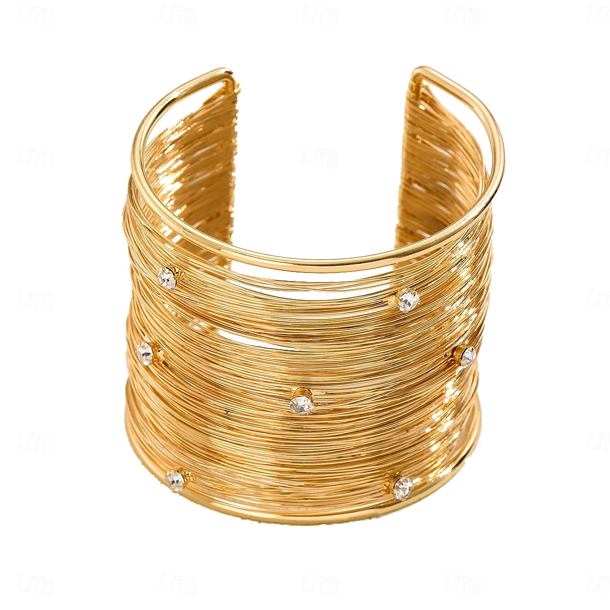 Women's Gold Layered Wire Cuff Bracelet - Rhinestone Studded Statement Bangle for Evening Parties and Cocktail Events 2025 - GBP £9.51 –P5