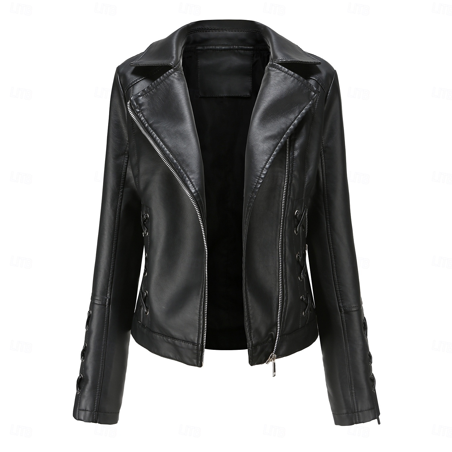 Women's Faux Leather Jacket Comfortable Full Zip Fashion Street Style Plain Outdoor Casual Daily Regular Turndown Regular Fit Long Sleeve Outerwear Black Red Green Spring Fall 2025 - $43.99 –P18