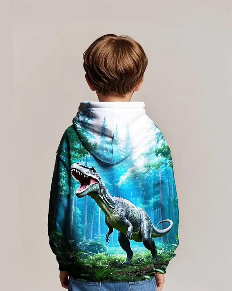 Pojkar 3D Dinosaurie Huvtröja Långärmad Vår Höst Mode Streetwear Barn 4-12 år Huva Utomhus Ledigt Dagligen Normal 2025 - $18.99 –P4