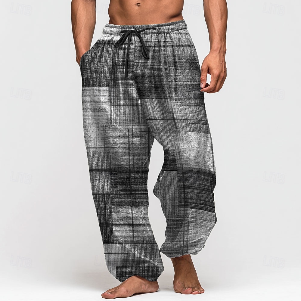 Per uomo Geometrico Blocco di colori Pantaloni Pantaloni Larghi Pantaloni casual Misura del girovita medio Vintage All'aperto Vacanza Coulisse elastica in vita Pantaloni tipo lino con tasche Estate del 2026 a $27.99 –P5