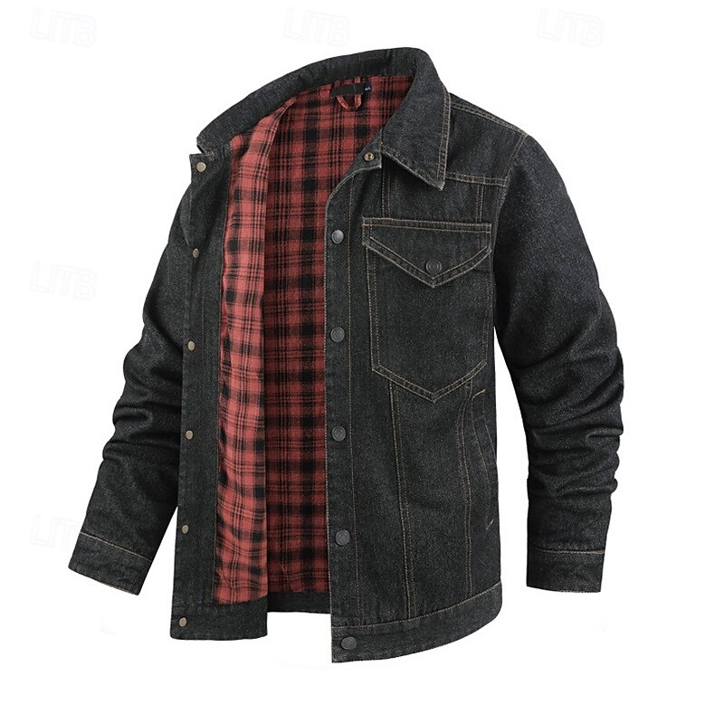 Homme Veste Légère Veste Décontractée Veste en Jean Vacances Quotidien Avec Poches Automne Hiver Uni Mode Classique Revers Régulier Noir Marron Vert Bleu de minuit Bleu clair Veste de 2025 ? $56.99 –P18
