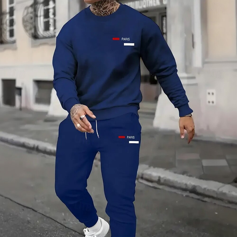 Miesten Pariisi 2kpl 3D-hupparisarjat Verryttelypuku Pullover-huppari Pitkähihainen Pitkät housut Tiukka pyöreä kaula-aukko Urheilullinen Rento arki Kausaliteetti 3D-tulostus Kevät Syksy Talvi Musta 2025 - $39.99 –P4