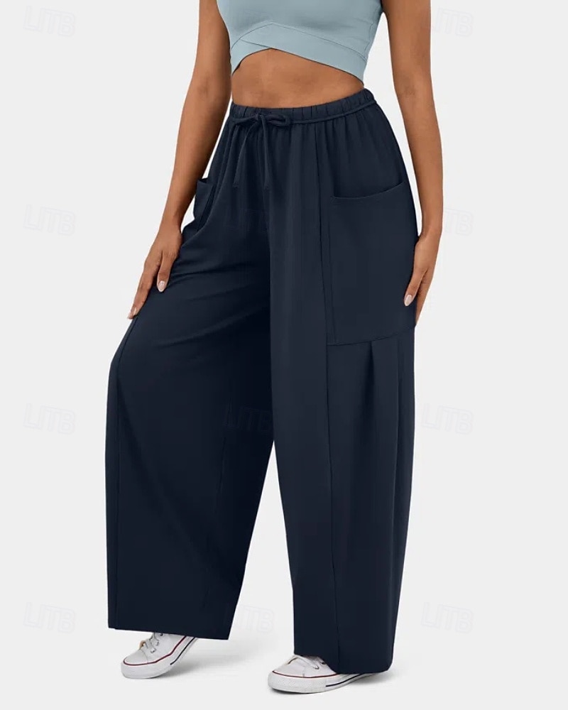Per donna Gamba larga Pantaloni Eleganti Streetwear Casual Lunghezza intera Naturale Semplice Tasca Design con Coulisse Elastica Comodo Streetwear Ferie Rosso violaceo Nero Verde militare Marrone del 2025 a $22.99 –P20