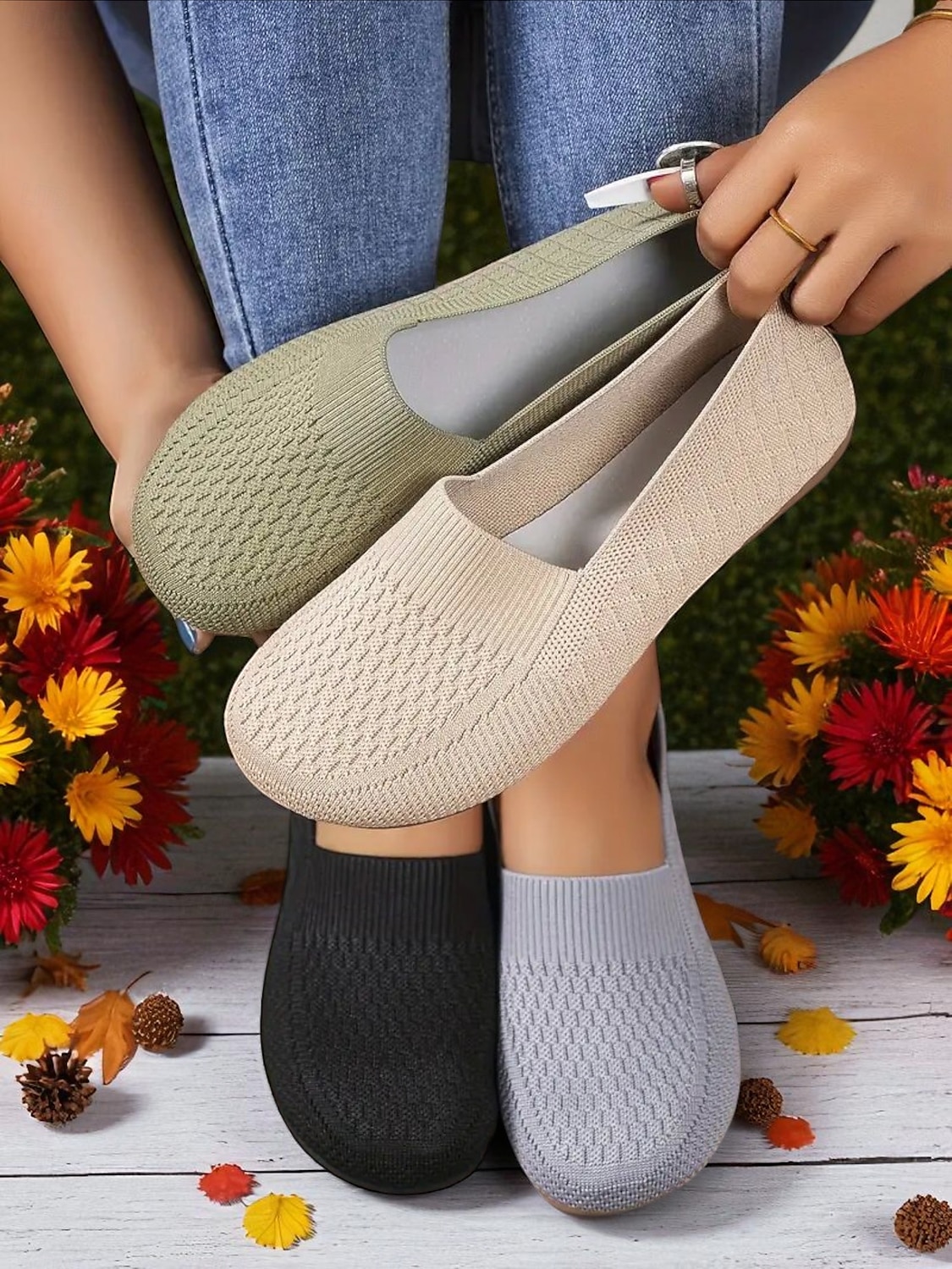 scarpe slip-on da donna a punta larga – comode ballerine in Flyknit traspirante, perfette per l'uso quotidiano, i viaggi, il giardino e le attività all'aperto del 2025 a $19.99 –P5