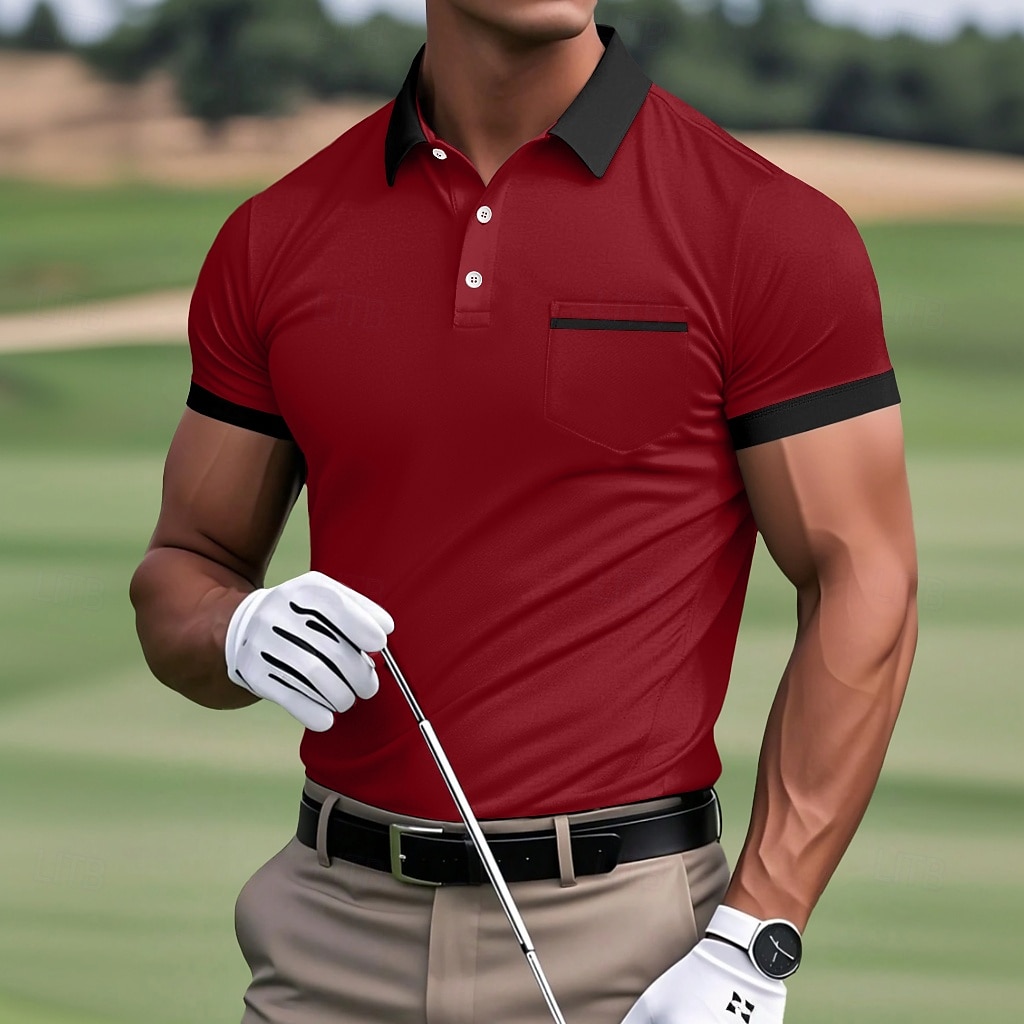 Men's Golf Shirt Pique Polo Shirt Work Casual Lapel Ribbed Polo Collar Short Sleeve Basic Modern Color Block Pocket Summer Regular Fit White Light Blue Burgundy Navy Blue Grey Golf Shirt 2025 - $16.49 –P5