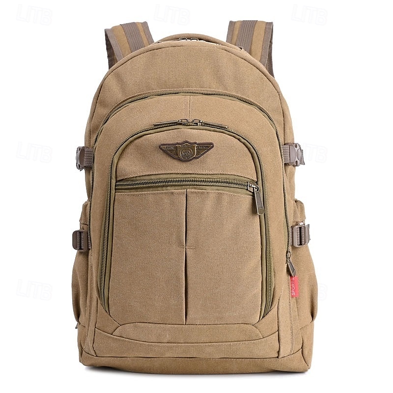 Herrryggsäck i vintage-canvas för resor och skola – stor ryggsäck i militärstil med flera fickor för utomhusbruk, vandring eller dagligt bruk 2025 - $29.99 –P4