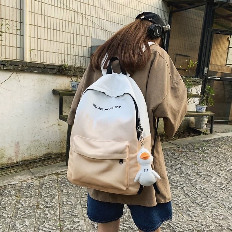 Sac à dos dégradé esthétique pour adolescentes – cartable léger avec porte-clés canard mignon, cartable pastel doux pour la rentrée ou un usage quotidien de 2025 ? $26.99 –P7