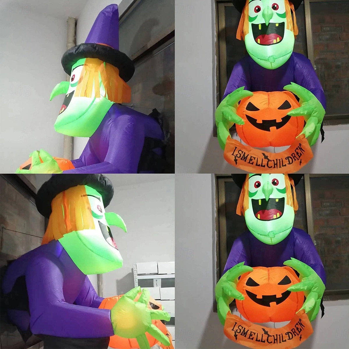 1 Pc Halloween with lights, climbing windows, holding pumpkins, witches, inflatable models, attic display windows, walls, indoor and outdoor parties, festive atmosphere lights 2025 - $47.99 –P6