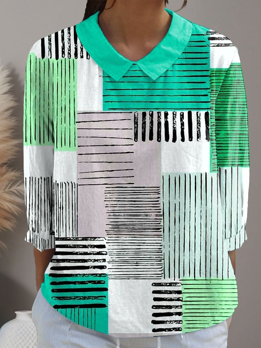 Dame Skjorte Grafisk Geometrisk Daglig Stilfull Moderne Langermet Peter Pan krage Vanlige topper Daglig Trykt mønster Gul Blå Lilla Grønn Vår Høst 2025 - $24.99 –P3