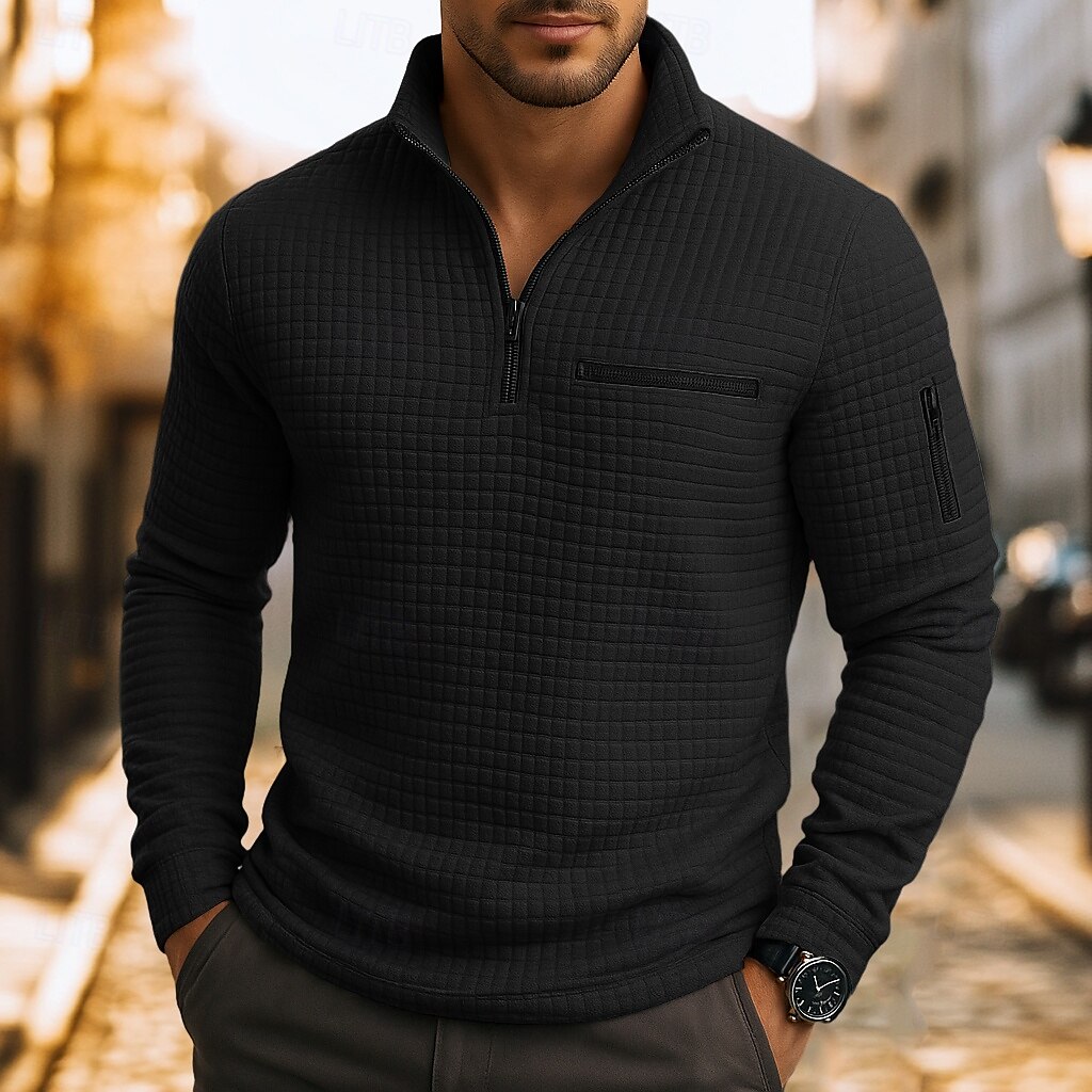 Hombre Camisetas polo con diseño de gofre Casual Cremallera de un cuarto Manga Larga Moda Cómodo Bloque de color Cerrar Bolsillo Otoño Primavera & Otoño Ajuste regular Blanco Negro Azul Naranja 2025 - $25.99 –P13
