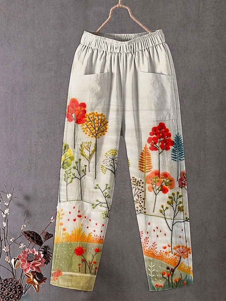 Damskie Typu Chino Luźne spodnie Prosta Urlop Zabytkowe Moda Pełna długość Wysoka talia Kwiaty Graficzny Kratka Haft Kieszeń Drukowanie Miękka Oddychający Nieelastyczny Formalny Na zewnątrz Urlop 2025 - $37.99 –P1