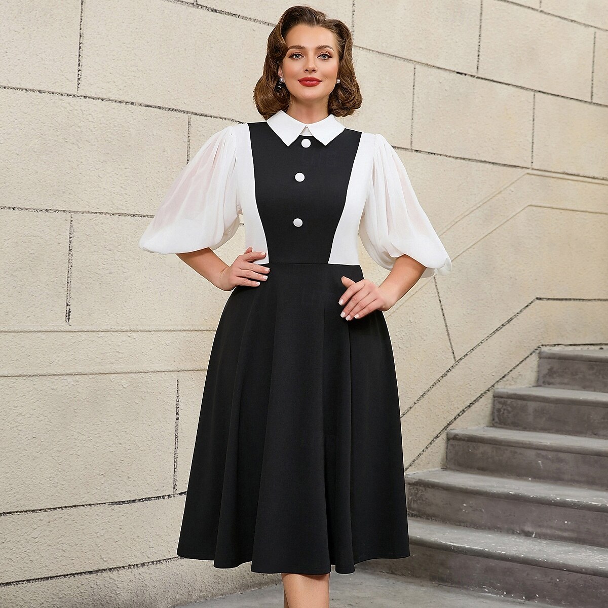 Retro Vintage 1950er Rockabilly Midlänge A-Linien-Kleid Ausgestelltes Kleid A-Linie Damen Urlaub Büro / Karriere Party & Abend Erwachsene Kleid Frühling & Sommer 2025 - $53.99 –P4