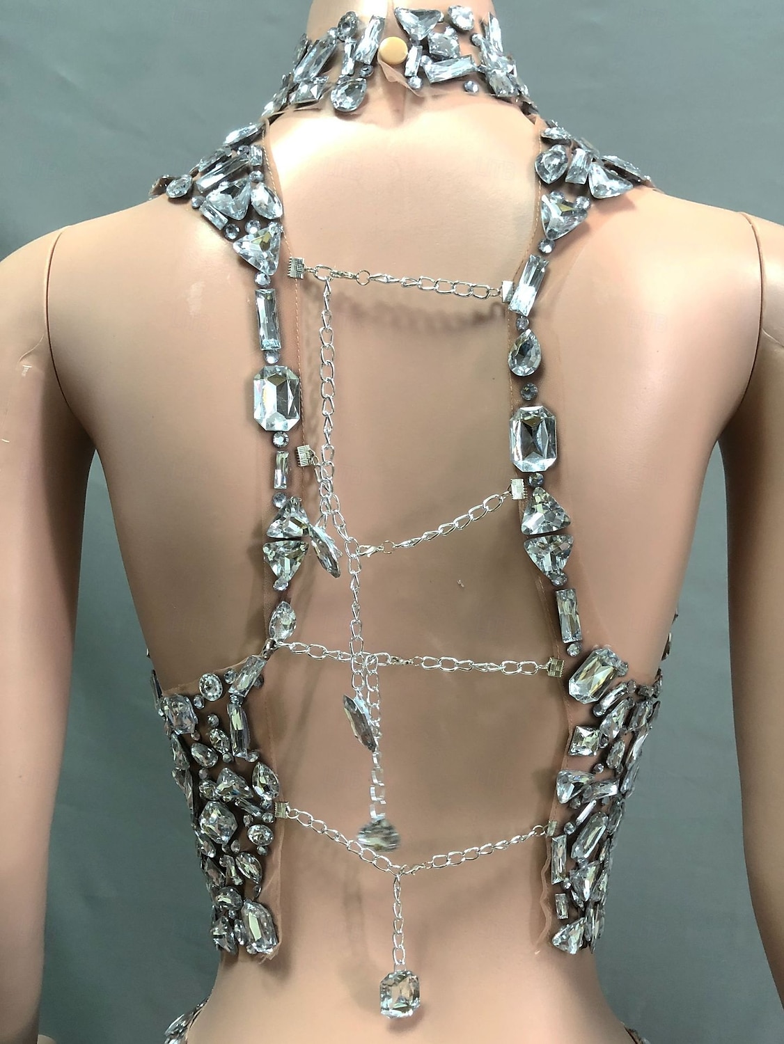 Mini-robe à col haut ornée de strass en deux pièces pour chanteuse, danseuse, tenue de scène, de fête, de carnaval de 2025 ? $186.99 –P4
