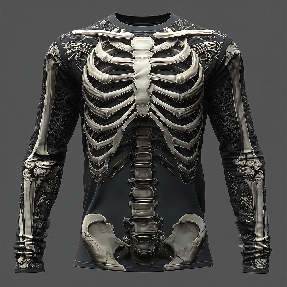 Halloween Miesten Luuranko T-paita Pitkähihainen T-paita 3D-tulostus Tiukka pyöreä kaula-aukko Paita Muoti Liioiteltu Katu Kausaliteetti Päivittäin Musta 1 Musta Musta 2 Kesä Kevät Syksy Vaatetus S M 2025 - $19.99 –P3