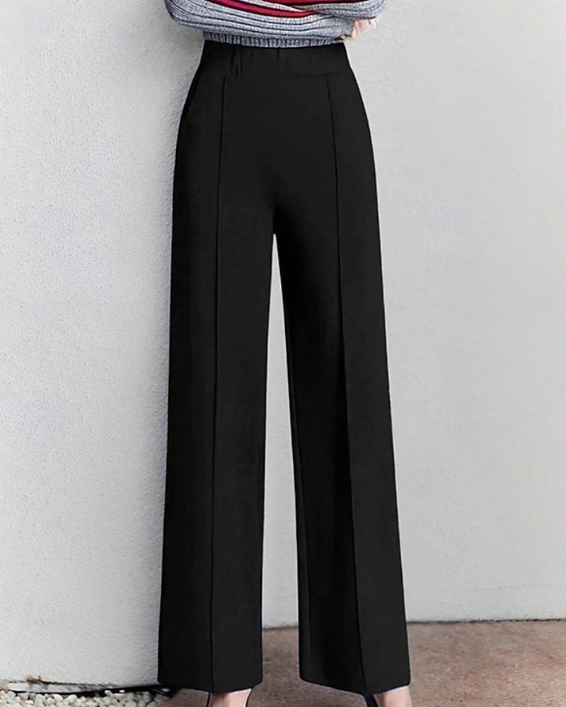 Per donna Gamba larga Pantaloni Eleganti Moda Streetwear Lunghezza intera Naturale Semplice Elastico in vita Confortevole Affari Lavoro Formale Nero Bianco Autunno Vestibilità regolare del 2026 a $22.99 –P1