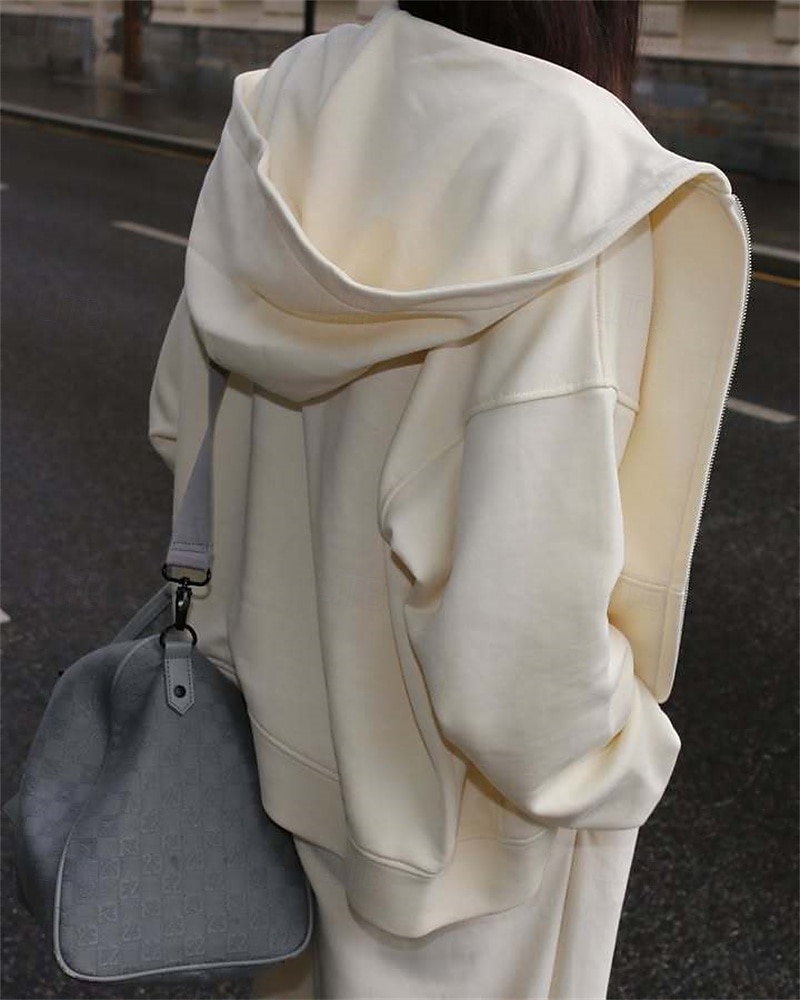 Femmes Mode Streetwear Survêtement Ensembles de Pantalons manche longue À capuche Uni Fermeture éclair Tenue quotidienne Date Rose Claire Rouge Bordeaux Beige Printemps & Automne Coupe régulière de 2025 ? $31.99 –P8