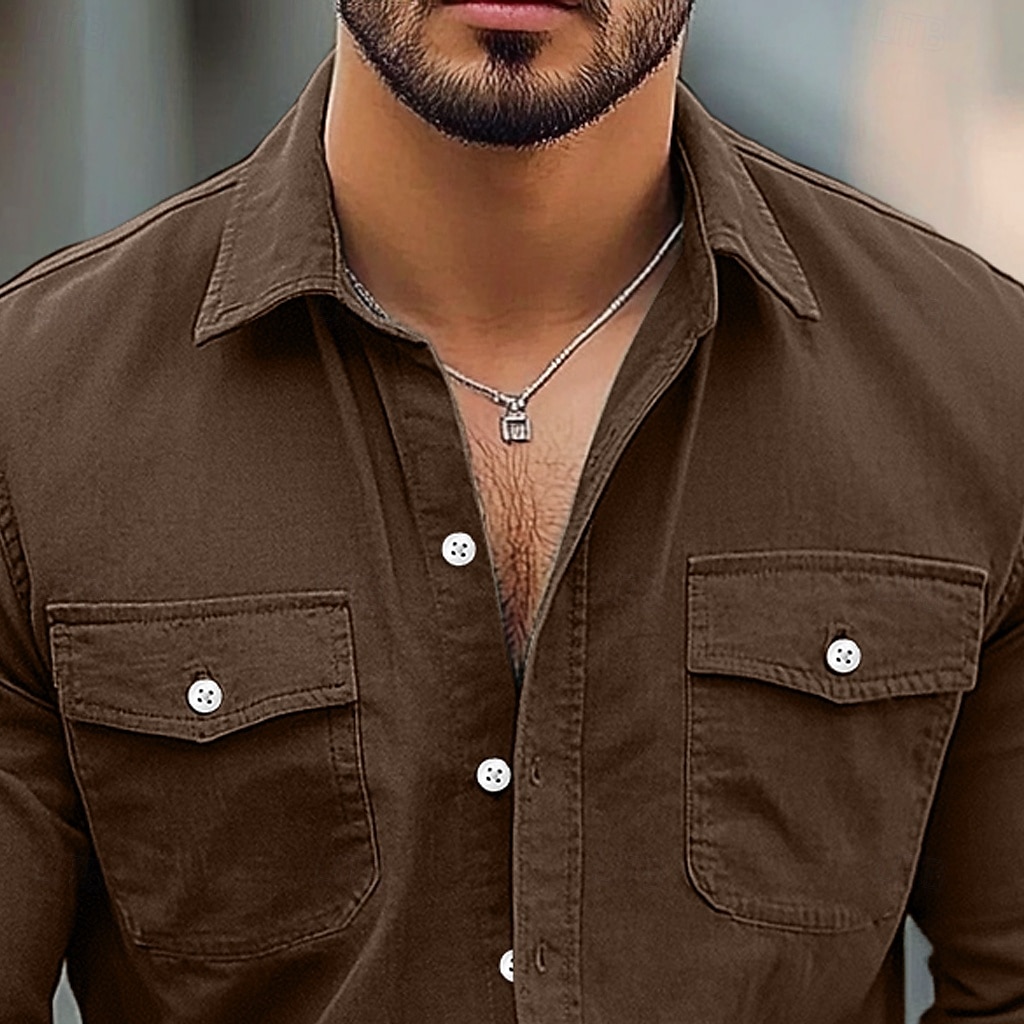 Herren Hemd Strandbekleidung Freizeithemd Knopfhemd Einfach Urlaub Lässig Schwarz Braun Grün Grau Langarm Revers Sommer Frühling & Sommer Bekleidung Knöpfe 2025 - $25.99 –P2