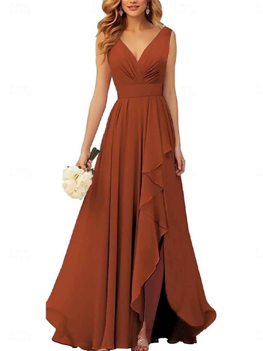 Dámské Dlouhé šaty Maxi šaty Koktejlky Šaty pro svatební hosty Šifón Elegantní Módní Moderní Venkovní Koktejlový večírek Běžný Bez vzoru Bez rukávů Do V Světlá růžová Rubínově červená Léto Jaro Podzim 2025 - $31.99 –P2