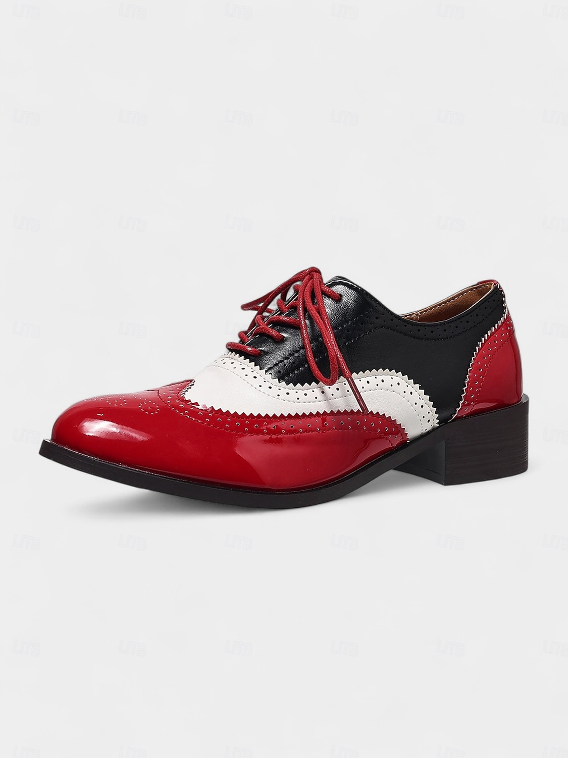 Richelieus Oxford en cuir verni jaune pour femme – Chaussures habillées à lacets et bout golf colorblock, style vintage britannique des années 1950 pour le bureau, l'école et le streetwear de 2025 ? $42.99 –P4