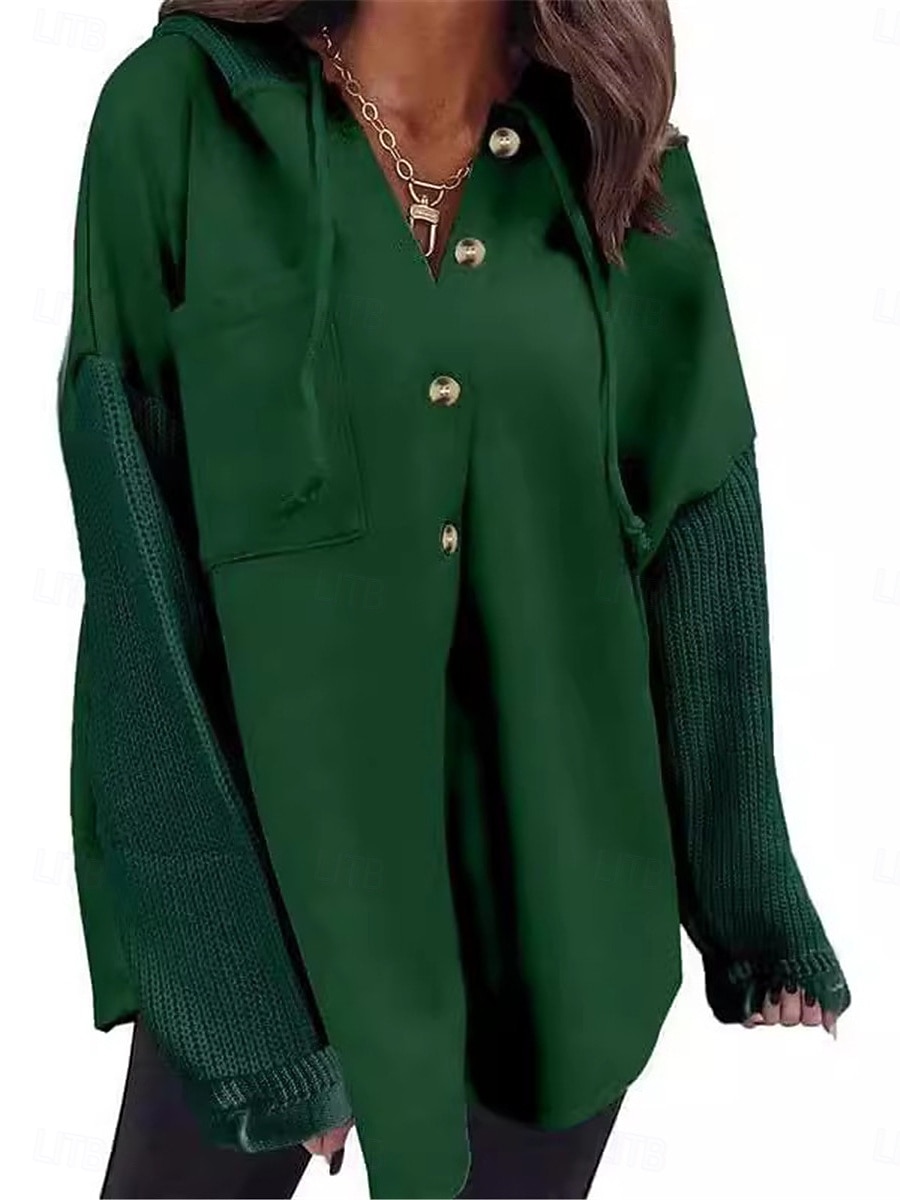 Mulheres Pulôver Moletom Com Capuz Tecido Casual Manga Longa Com Capuz Tops regulares Rua Dia a Dia Bolsos Botões Preto Laranja Verde cáqui Cinzento Outono Inverno de 2025 por $32.99 –P3
