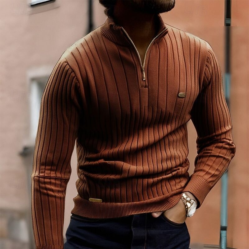 Herren Pullover Pullover mit Viertelreißverschluss Strickpullover Gerippt Stricken Normale Oberteile Gestrickt Einfach Halber Reißverschluss Mode Lässig Urlaub Alltagskleidung Bekleidung Herbst Winter 2025 - $36.99 –P7