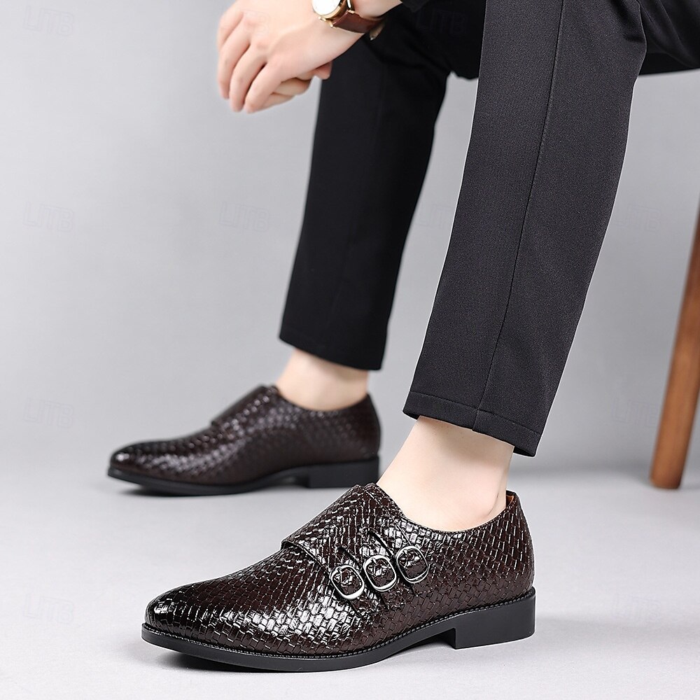 scarpe da uomo con triplo cinturino in similpelle intrecciata e testurizzata – design con fibbia unica per uomini alla moda, banchetti e ricevimenti serali del 2025 a $32.99 –P2