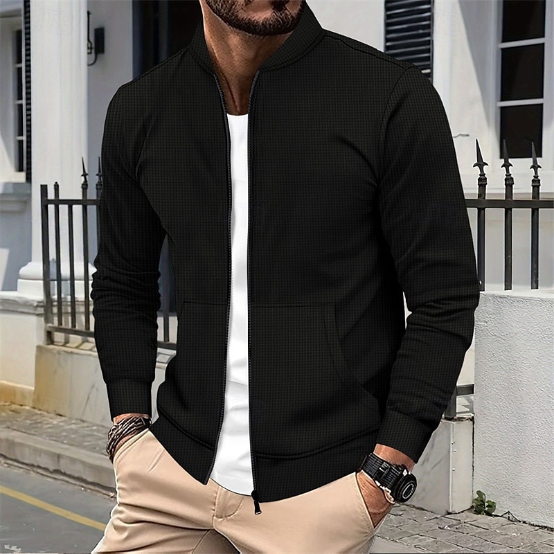 Per uomo Giacca Leggera Giacca a nido d'ape Giacca Casual Vacanza Quotidiano Traspirante Tasca Primavera Autunno Semplice Moda Classico Collo alla coreana Regolare Nero Bianco Blu Cachi Grigio Giacca del 2025 a $29.99 –P11