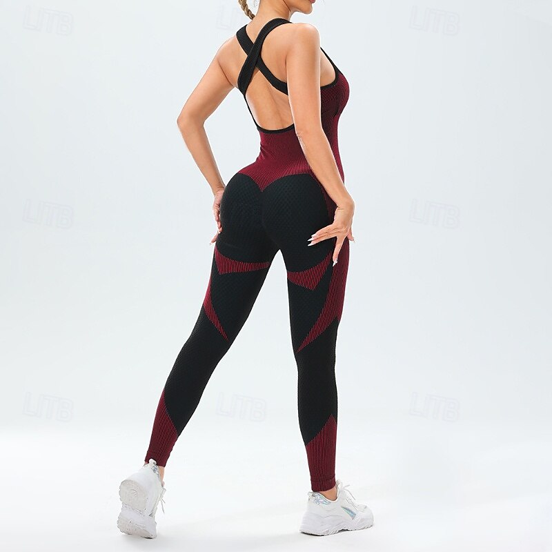 Damen Scrunch Yoga-Strampler Trainingsoveralls Rückenfrei Farbblock Einteiler Wasserblau Armeegrün Fitnesstraining Hohe Taille Elastisch Atmungsaktiv Bauchkontrolle Ärmellos Sport Sportkleidung 2025 - $25.99 –P12