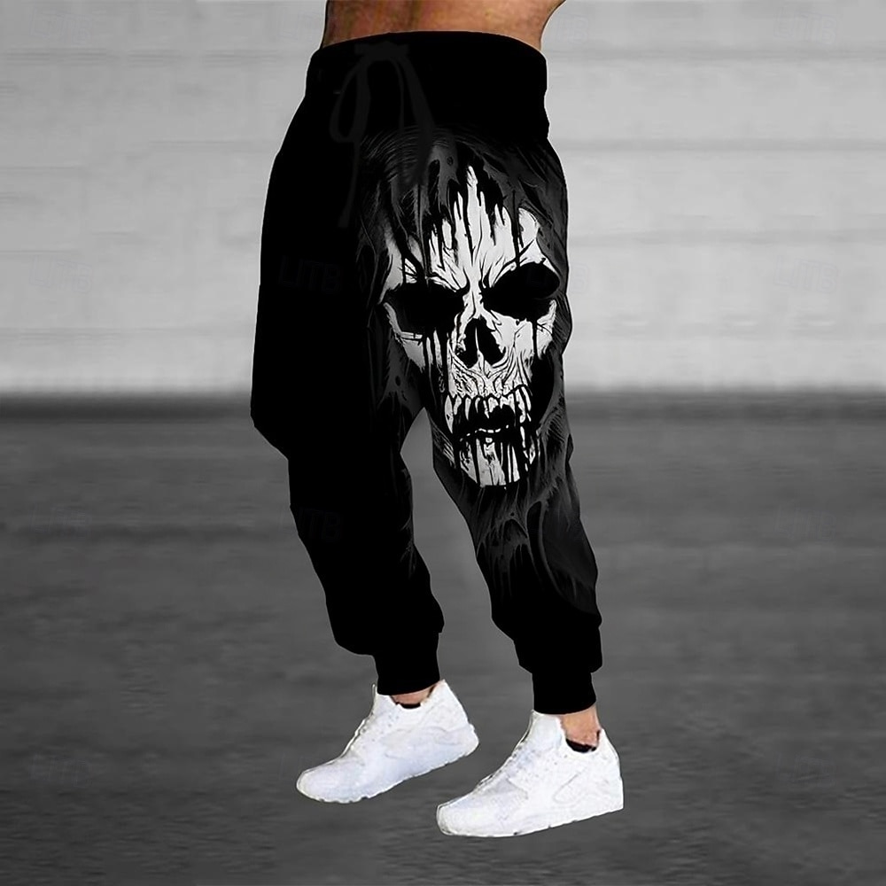 Herren Death Kostüme Schädel Sweatpants Joggers Hosen Mittlere Taille Bindegürtel Elastischer Bund Dunkler Gothic Stil Jogging Streetwear Workout Athletische Sweatpants mit Taschen Frühling Herbst 2026 - $24.99 –P2