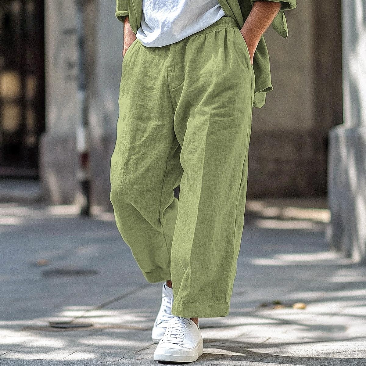 Per uomo Pantaloni di Lino Pantaloni Pantaloni Estivi Elastico in vita Gamba Dritta Semplice Comodità Traspirante Lunghezza intera Casuale Quotidiano Ferie Vacanza Moda Marrone Verde Inelastico del 2025 a $23.99 –P4