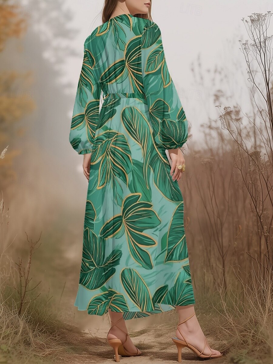Damen Midikleid Freizeitkleid Chiffon Schwingkleid Modern Urlaub Täglich Wochenende Normale Passform Blumen Langarm V Ausschnitt Blau Grün Dunkelblau Sommer Frühling Herbst 2025 - $31.99 –P8
