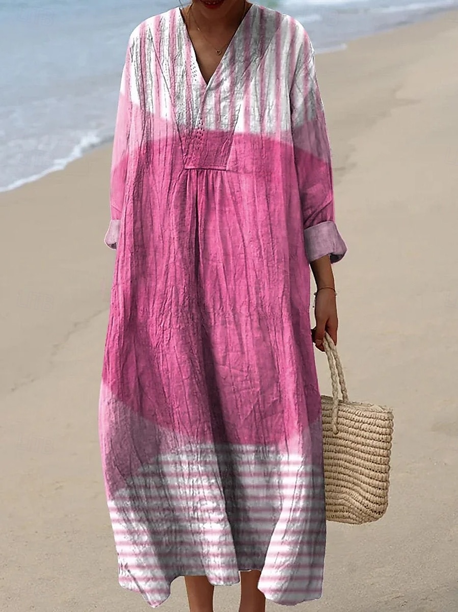 Femmes Robe maxi Robe d'Été Robe trapèze Vacances Occasionnel Boho Sortir Plage Graphique Géométrique manche longue Col en V Noir Rose Claire Bleu Été Printemps Automne de 2025 ? $35.99 –P3