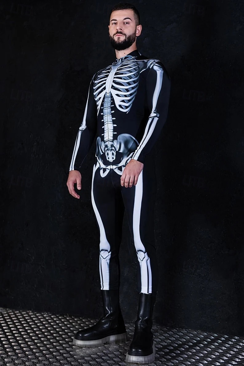 Totenkopf Halloween Bodysuit Ganzkörper-Catsuit Gruseliges Kostüm Kinder Erwachsene Herren Damen Jungen Halloween Karneval Tag der Toten Leistung Party Club Einfache Halloween-Kostüme Verkleiden 2025 - $29.99 –P3