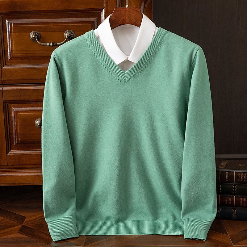Herr Pullover tröja Stickad tröja Ribbad Sticka Vanliga toppar Stickat Slät V-hals Mode Grundläggande Semester Dagliga kläder Kläder Höst Vinter Kamel Vin S M L 2025 - $25.99 –P9