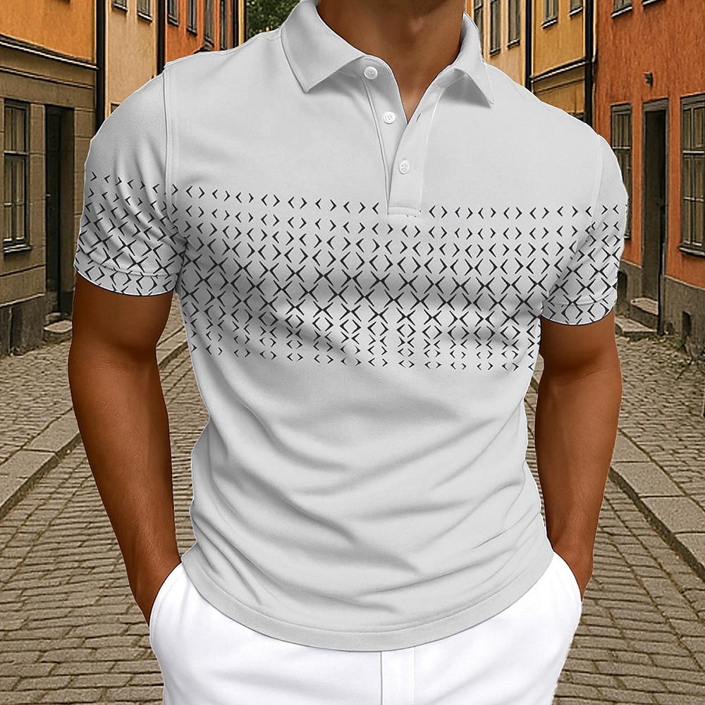 Bărbați Polo Afaceri Casual Răsfrânt Manșon scurt Geometric Nasturi Vară Negru Alb Albastru Gri Deschis Polo 2025 - $20.99 –P5