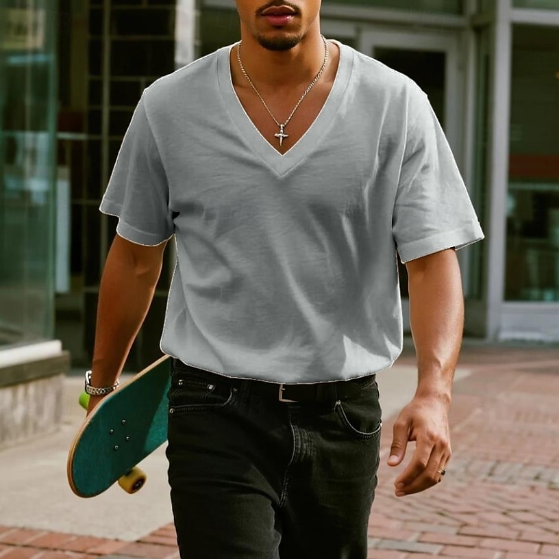 Bărbați Tricou Tee Top Manșon scurt Mânecă scurtă În V Vară Simplu Designer De Bază Contemporan modern Stil Clasic Vacanță Stradă Casual Alb Verde Gri Deschis Top tricou pentru bărbați 2025 - $12.99 –P9