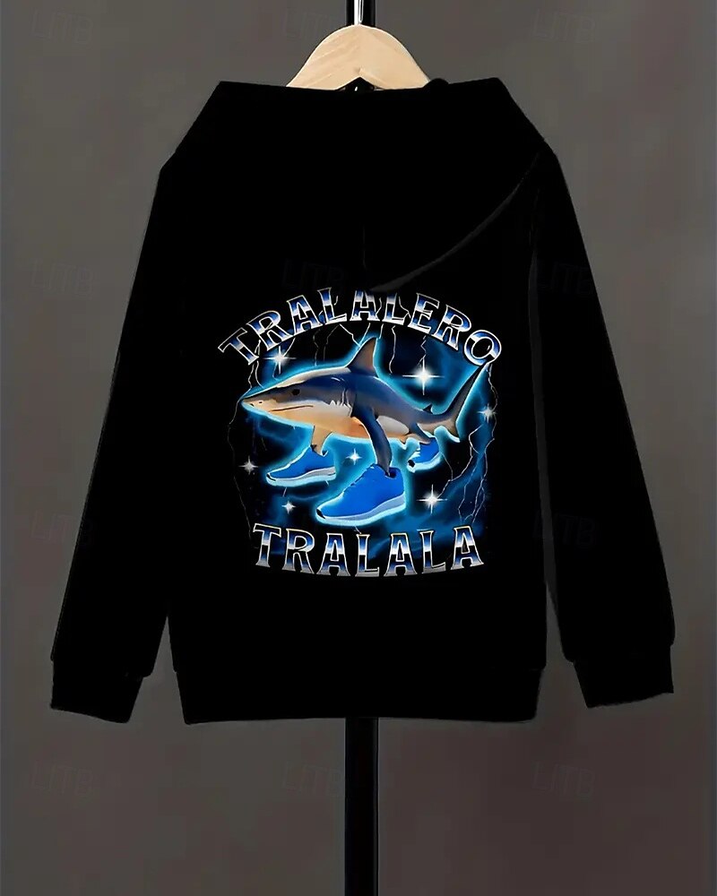 Pojkars casual hoodie med tung tung tung saur roligt abstrakt tryck långärmad vår höst mode streetwear barn 4-12 år huva utomhus casual daglig normal passform 2025 - $18.99 –P3