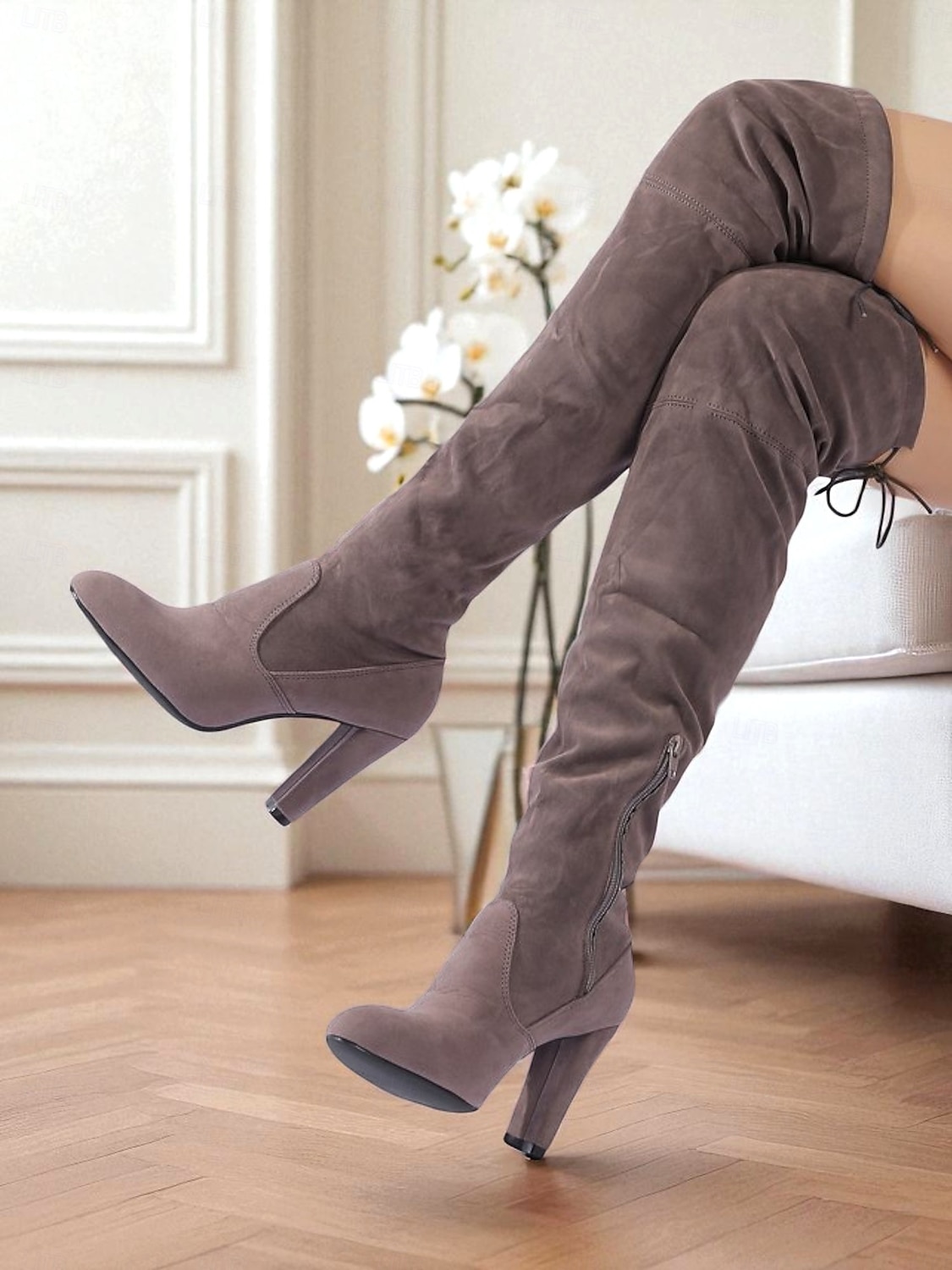 bottes cuissardes en daim gris pour femme à talons hauts - bottines cuissardes chics et élégantes pour les sorties à la mode et les tenues de soirée de 2025 ? $32.99 –P6