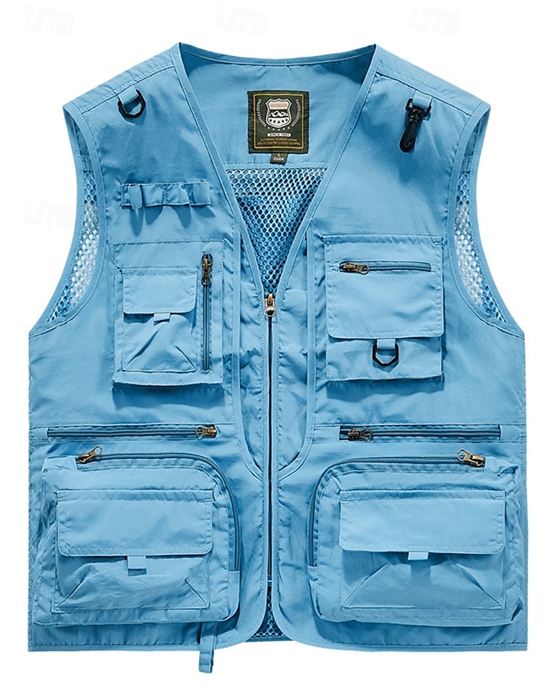 Homme Gilet de pêche Gilet multifonctionnel Sans manches Veste Extérieur Léger Respirant Fermeture éclair Polyester Noir Blanche Vert Véronèse Chasse Pêche Escalade de 2025 ? $20.79 –P12
