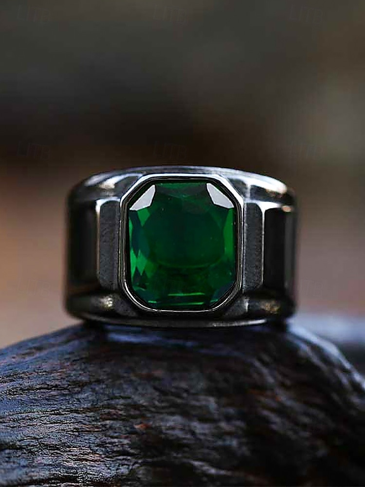 Inel bărbătesc negru din aliaj cu piatră prețioasă pătrată neagră – inel elegant și elegant pentru ținute casual și de seară 2025 - $9.99 –P10