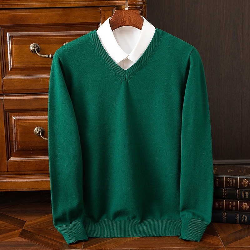 Herr Pullover tröja Stickad tröja Ribbad Sticka Vanliga toppar Stickat Slät V-hals Mode Grundläggande Semester Dagliga kläder Kläder Höst Vinter Kamel Vin S M L 2025 - $25.99 –P16