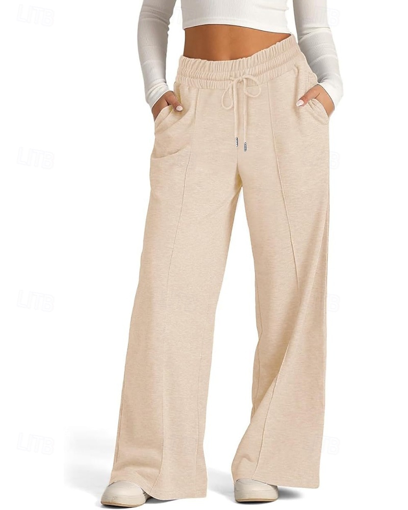 2026年 女性用 ワイドレッグ スラックス ストリートファッション カジュアル 全長 ナチュラルウエスト 平織り ポケット 弾性巾着デザイン 快適 ストリート デイリーウェア 週末 暗灰色 アプリコット ダークブラウン ブラック 秋 レギュラー  コレクション – $22.99 –P6