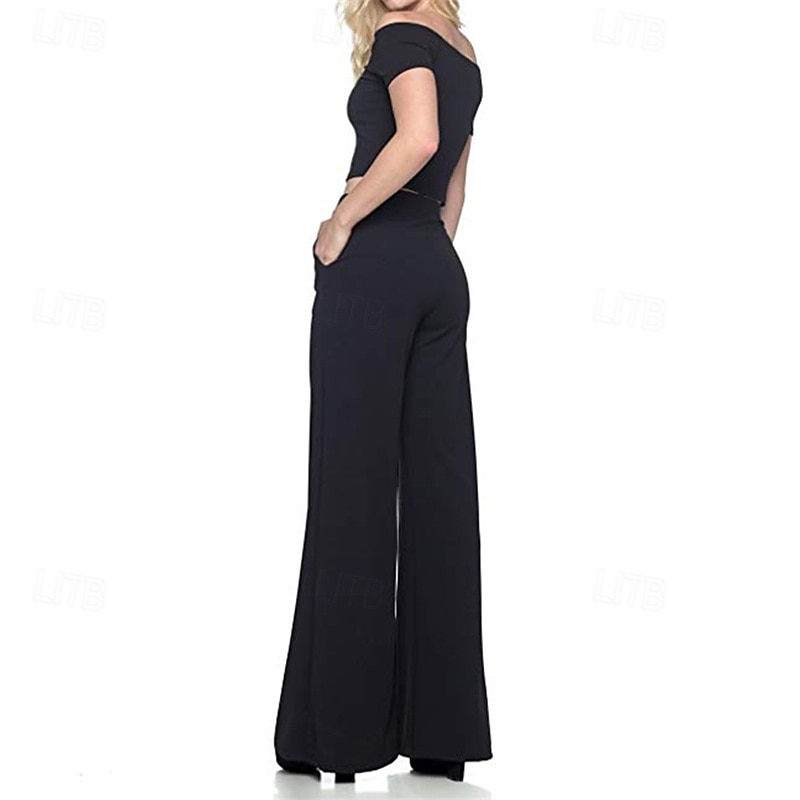 Mujer Perneras anchas Pantalones Pantalones palazzo Moda Ropa de calle Longitud total Alta cintura Plano Cintura elástica Transpirabilidad Cómodo Calle Ropa Cotidiana Noche Negro Blanco Rojo Azul 2025 - $16.99 –P5