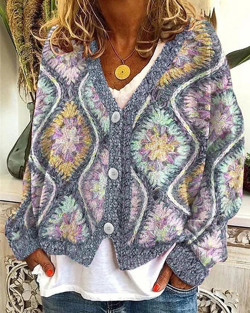 Pentru femei Pulover Bluza Modă Șic Stradă Zilnic Argyle Striat În V Tricotat Imprimeu Manșon Lung Topuri obișnuite Tricotat Concediu Ieșire Sfârșit de săptămână Albastru Închis Toamnă Iarnă 2025 - $22.99 –P1