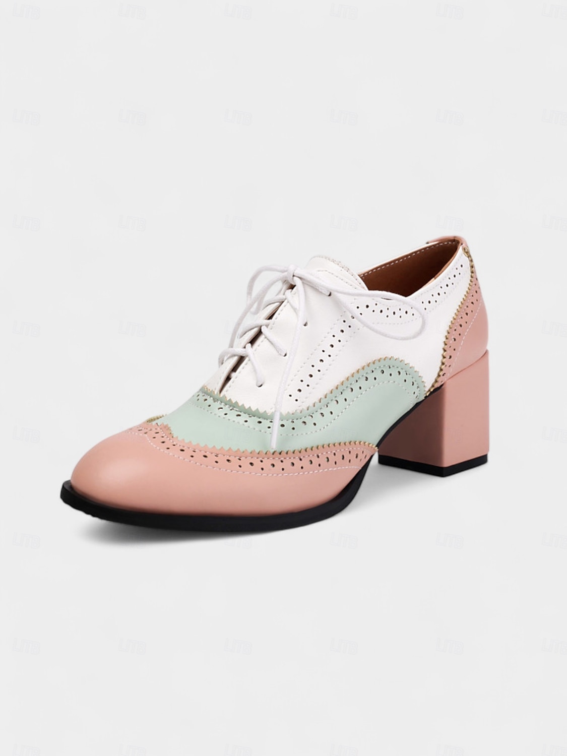 Zweifarbige Oxford-Schuhe mit Blockabsatz für Damen – Retro-Schnürschuhe in Mintgrün und Metallic für den Streetstyle im 50er-Jahre-Stil, Alltagsoutfits und legere Anlässe 2025 - $46.99 –P2