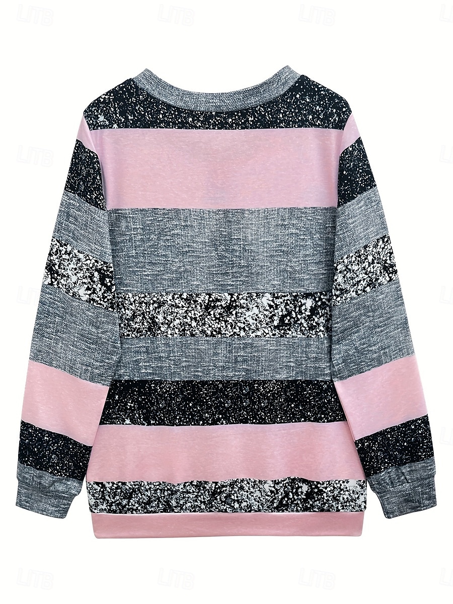 Dame Quarter Zipper Sweater Pullover Grafisk Stripete Moteklær Casual Langermet Crew Neck Vanlige Topper Gate Hverdagsbruk Trykk Rosa Høst Vinter 2025 - $27.99 –P2