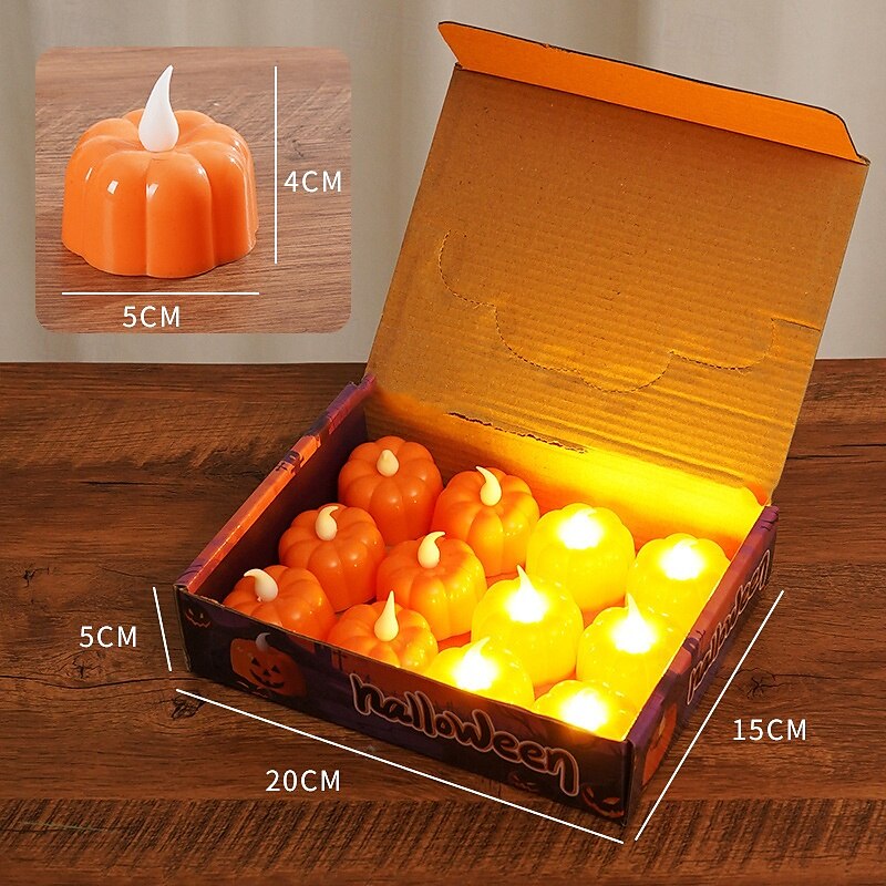 12 candele elettroniche a forma di zucca di Halloween con faccia di ragno, per interni ed esterni, per decorazioni di feste, atmosfere luminose del 2025 a $15.99 –P4