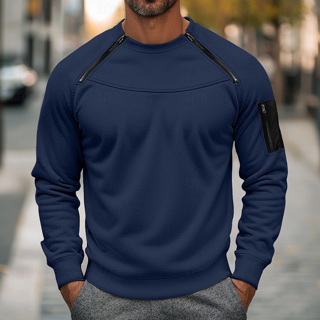Voor heren Sweatshirt met rits Fleece hoodie Geelachtig bruin Zwart Leger Groen Marineblauw Bruin Ronde hals Effen Rits omhoog Voorvak Tactisch Sport & Outdoor Casual Streetwear Stoer Sportkleding 2025 - $25.99 –P5