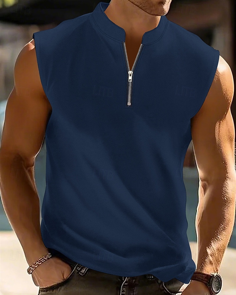 Herren Tank Top Weste Unterhemd Ärmelloses Shirt Ärmellos Viertelreißverschluss Sommer Einfach Mode Designer Basic Klassisch Urlaub Straße Ausgehen Schwarz Weiß Rote Top T-Shirt für Herren 2025 - $19.49 –P5